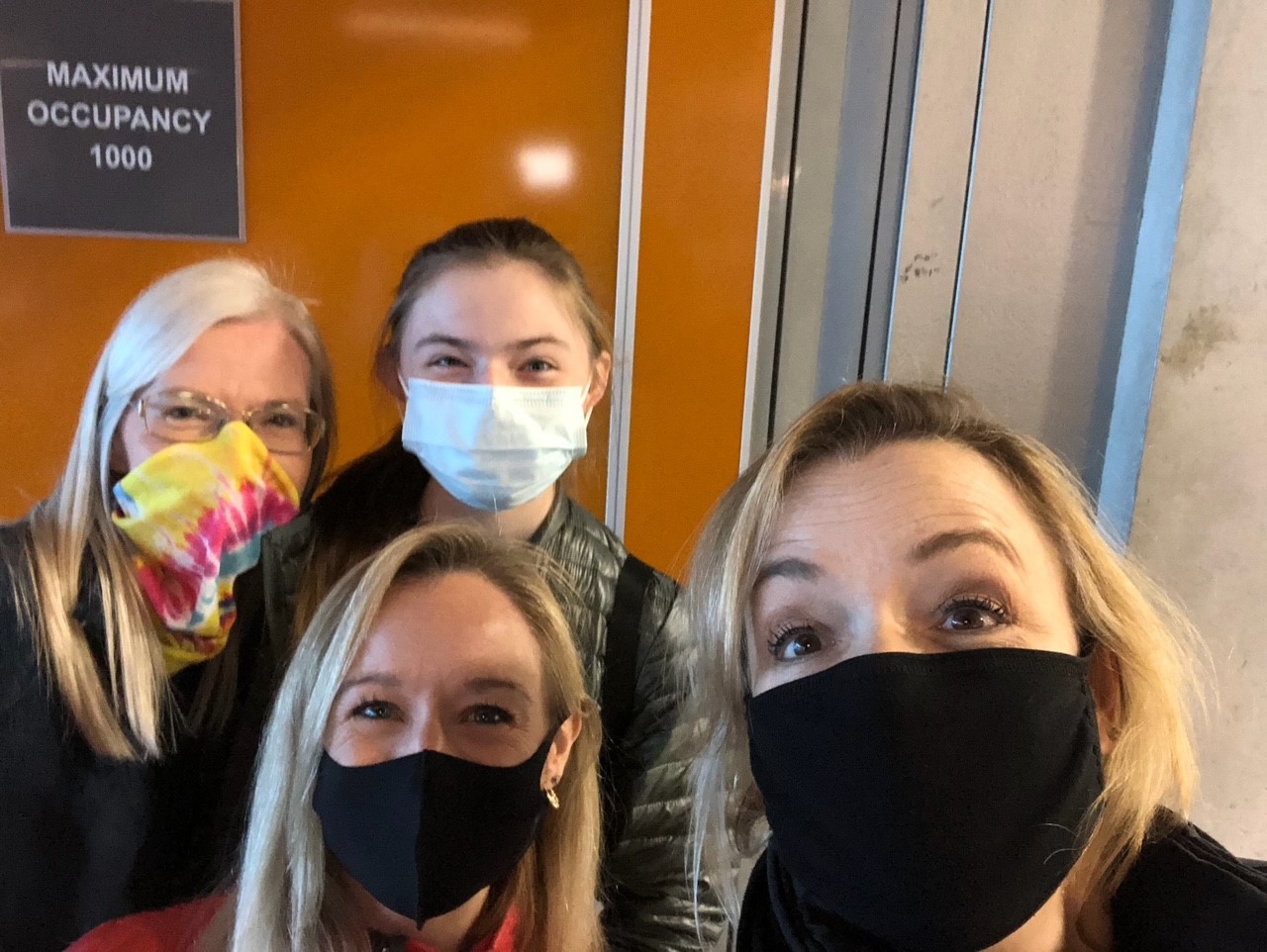 Jayne Rendel, Molly Rendel, Katie Beriau and Stefanie Mathewson pose for a masked selfie at the first All Year FSC test session post closures.